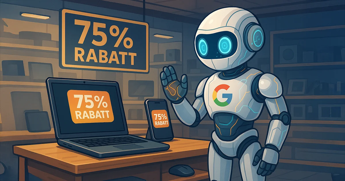 Ein Google Roboter in einem Shop mit 75% Rabatt